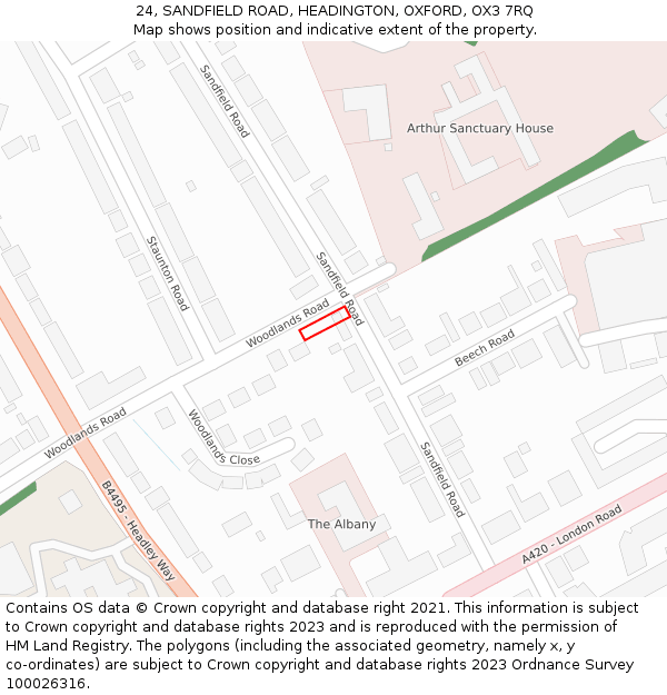 24, SANDFIELD ROAD, HEADINGTON, OXFORD, OX3 7RQ: Location map and indicative extent of plot