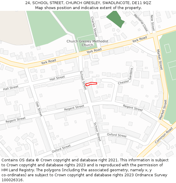 24, SCHOOL STREET, CHURCH GRESLEY, SWADLINCOTE, DE11 9QZ: Location map and indicative extent of plot