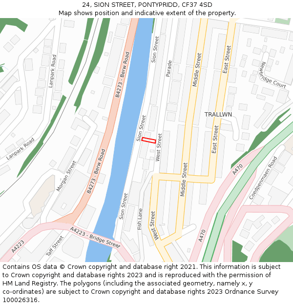 24, SION STREET, PONTYPRIDD, CF37 4SD: Location map and indicative extent of plot
