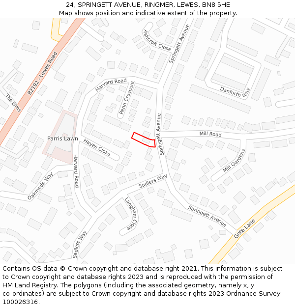 24, SPRINGETT AVENUE, RINGMER, LEWES, BN8 5HE: Location map and indicative extent of plot