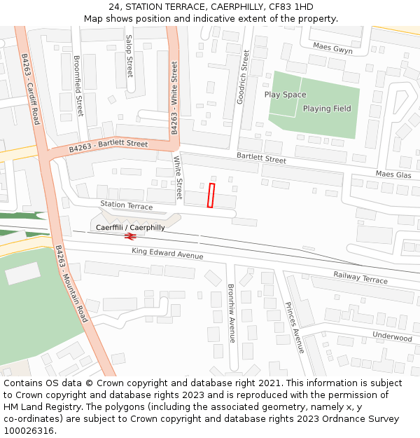 24, STATION TERRACE, CAERPHILLY, CF83 1HD: Location map and indicative extent of plot
