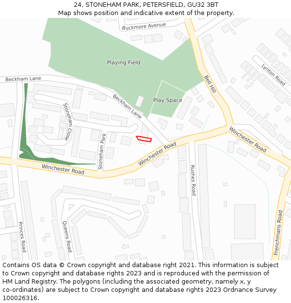 24, STONEHAM PARK, PETERSFIELD, GU32 3BT: Location map and indicative extent of plot