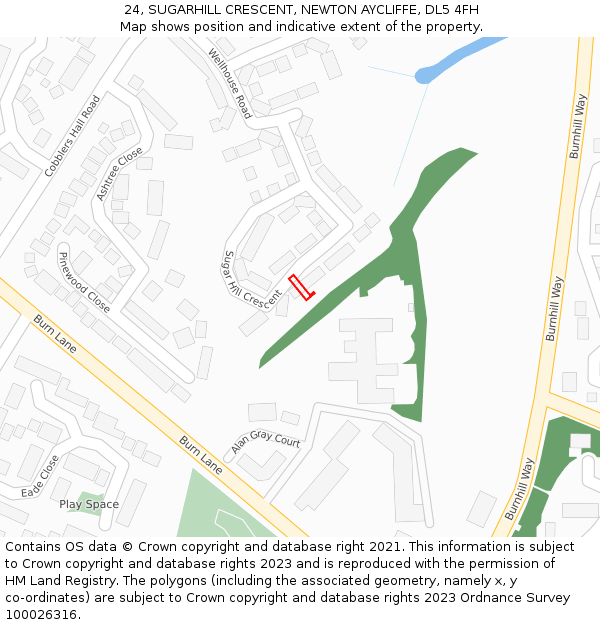 24, SUGARHILL CRESCENT, NEWTON AYCLIFFE, DL5 4FH: Location map and indicative extent of plot