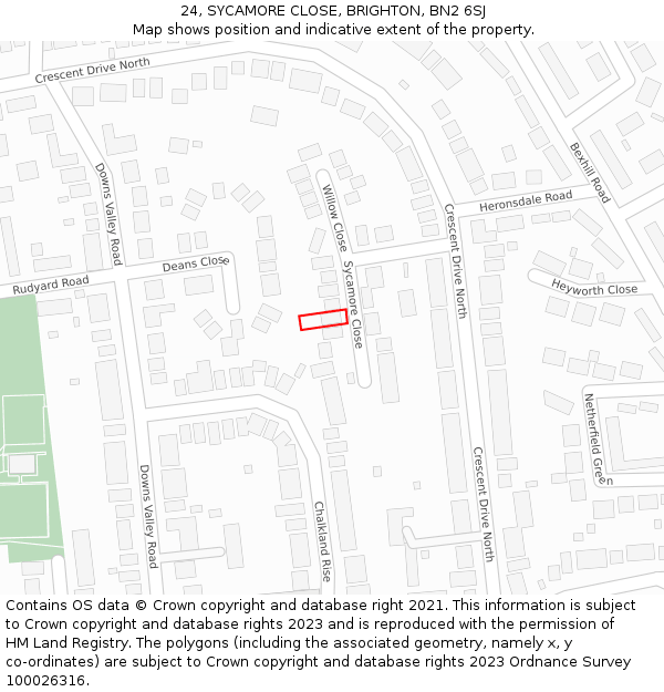 24, SYCAMORE CLOSE, BRIGHTON, BN2 6SJ: Location map and indicative extent of plot