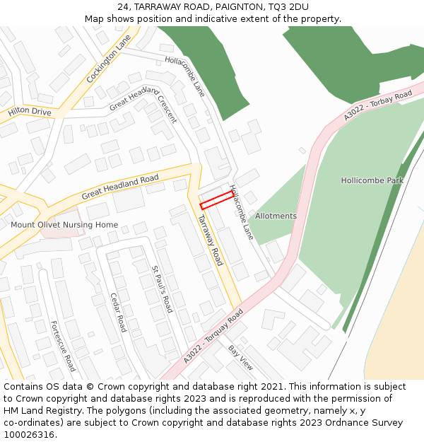 24, TARRAWAY ROAD, PAIGNTON, TQ3 2DU: Location map and indicative extent of plot