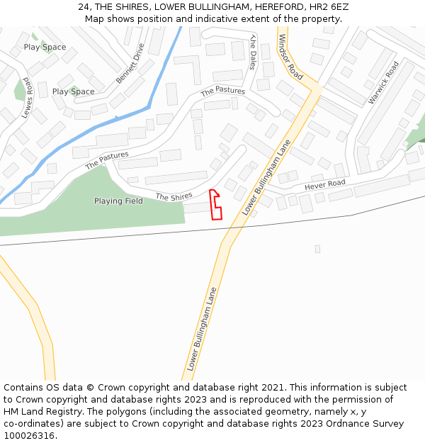 24, THE SHIRES, LOWER BULLINGHAM, HEREFORD, HR2 6EZ: Location map and indicative extent of plot