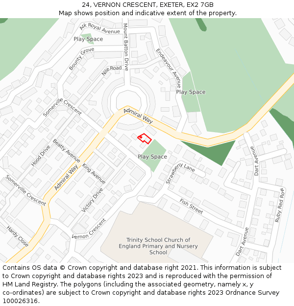 24, VERNON CRESCENT, EXETER, EX2 7GB: Location map and indicative extent of plot