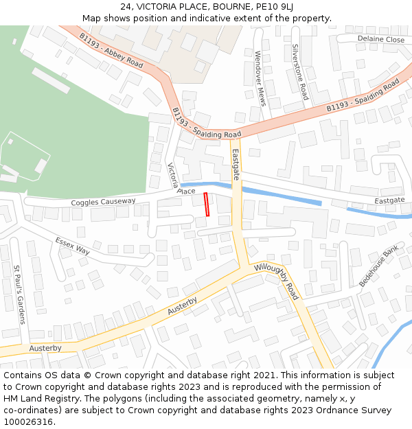 24, VICTORIA PLACE, BOURNE, PE10 9LJ: Location map and indicative extent of plot