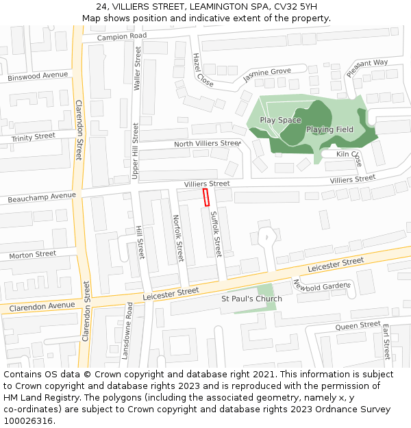 24, VILLIERS STREET, LEAMINGTON SPA, CV32 5YH: Location map and indicative extent of plot
