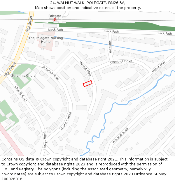 24, WALNUT WALK, POLEGATE, BN26 5AJ: Location map and indicative extent of plot
