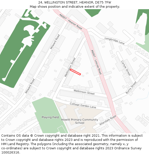 24, WELLINGTON STREET, HEANOR, DE75 7FW: Location map and indicative extent of plot