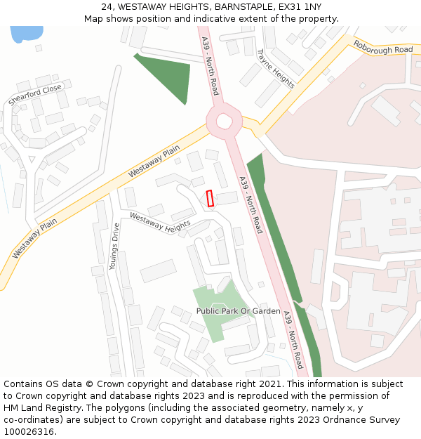 24, WESTAWAY HEIGHTS, BARNSTAPLE, EX31 1NY: Location map and indicative extent of plot