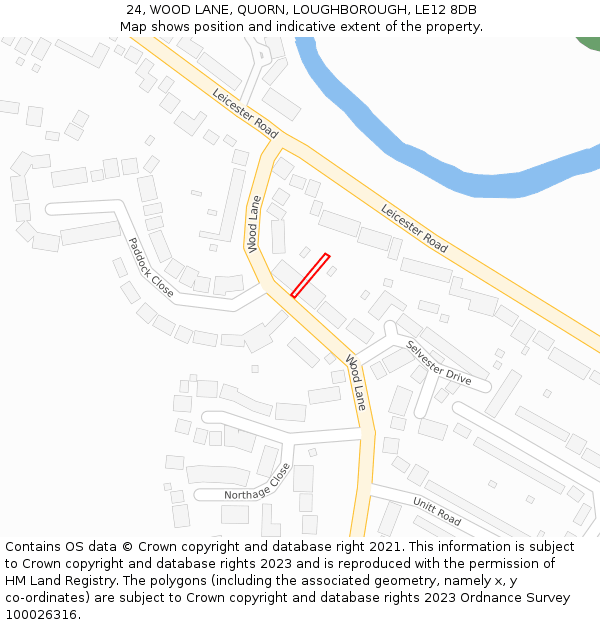 24, WOOD LANE, QUORN, LOUGHBOROUGH, LE12 8DB: Location map and indicative extent of plot
