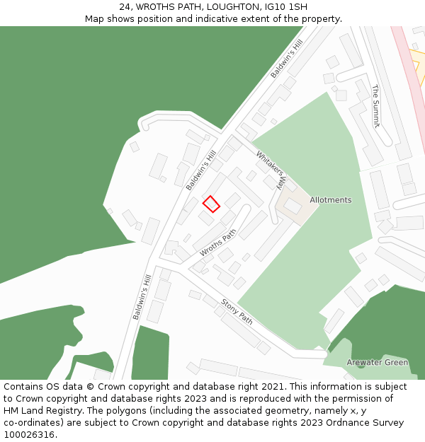 24, WROTHS PATH, LOUGHTON, IG10 1SH: Location map and indicative extent of plot