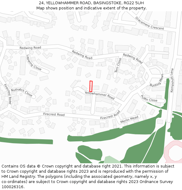 24, YELLOWHAMMER ROAD, BASINGSTOKE, RG22 5UH: Location map and indicative extent of plot
