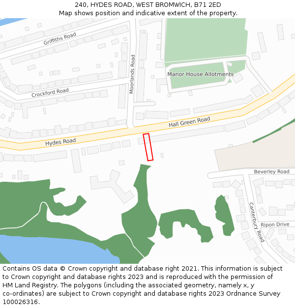 240, HYDES ROAD, WEST BROMWICH, B71 2ED: Location map and indicative extent of plot