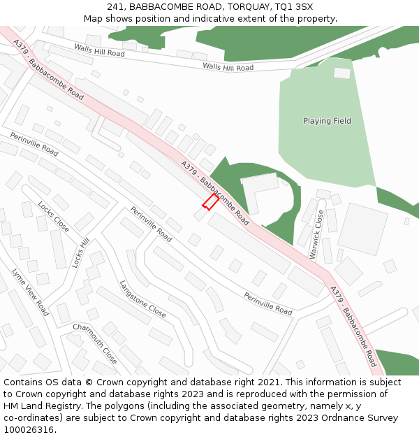 241, BABBACOMBE ROAD, TORQUAY, TQ1 3SX: Location map and indicative extent of plot