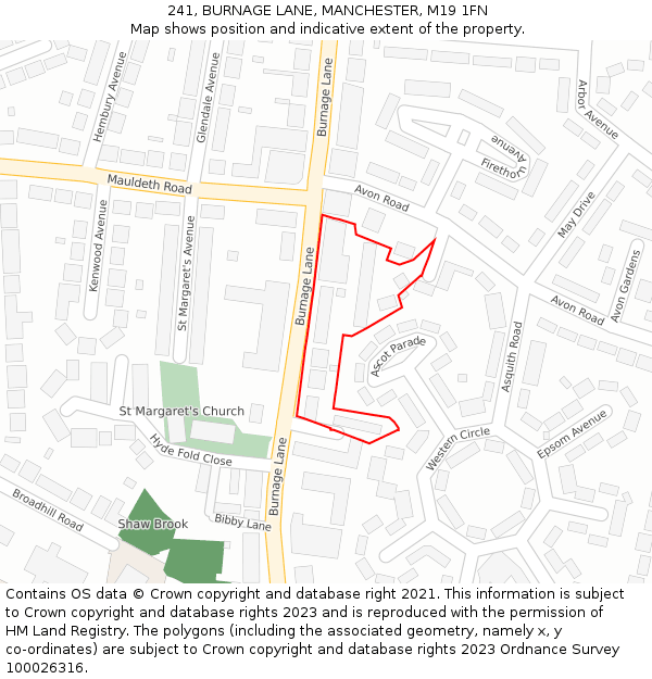 241, BURNAGE LANE, MANCHESTER, M19 1FN: Location map and indicative extent of plot