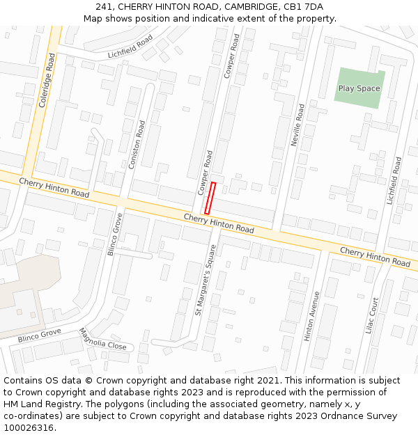 241, CHERRY HINTON ROAD, CAMBRIDGE, CB1 7DA: Location map and indicative extent of plot