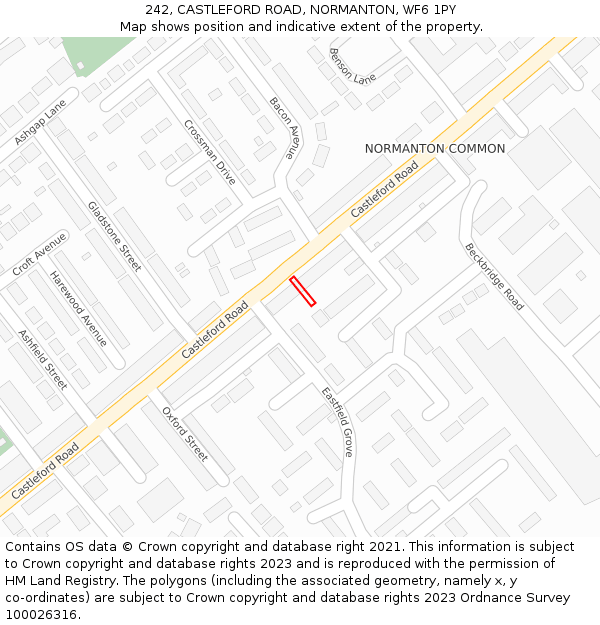 242, CASTLEFORD ROAD, NORMANTON, WF6 1PY: Location map and indicative extent of plot