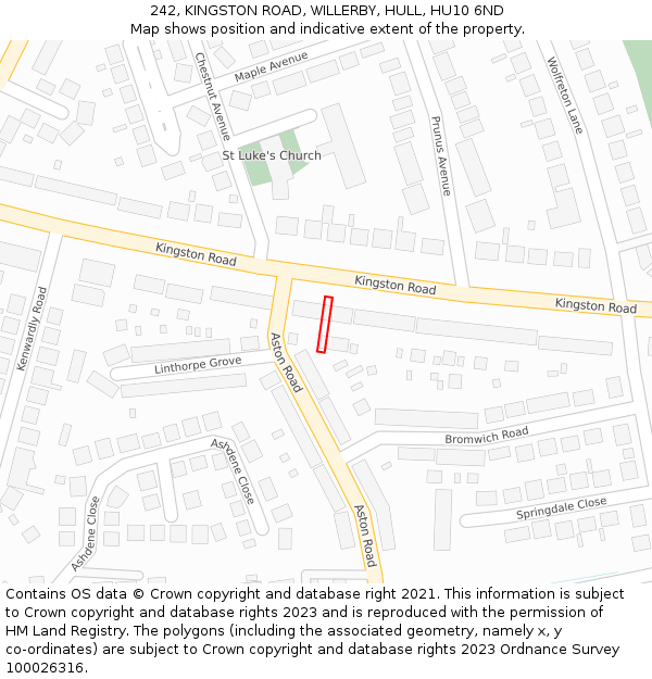 242, KINGSTON ROAD, WILLERBY, HULL, HU10 6ND: Location map and indicative extent of plot