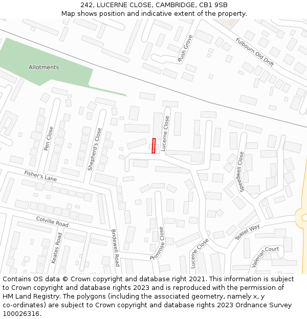 242, LUCERNE CLOSE, CAMBRIDGE, CB1 9SB: Location map and indicative extent of plot