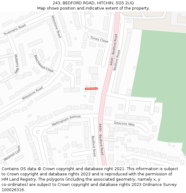 243, BEDFORD ROAD, HITCHIN, SG5 2UQ: Location map and indicative extent of plot