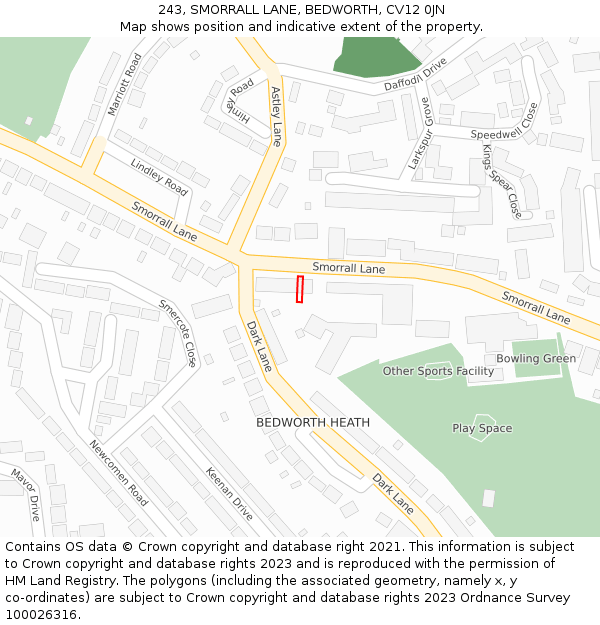 243, SMORRALL LANE, BEDWORTH, CV12 0JN: Location map and indicative extent of plot