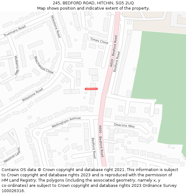 245, BEDFORD ROAD, HITCHIN, SG5 2UQ: Location map and indicative extent of plot