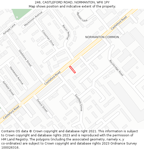 246, CASTLEFORD ROAD, NORMANTON, WF6 1PY: Location map and indicative extent of plot