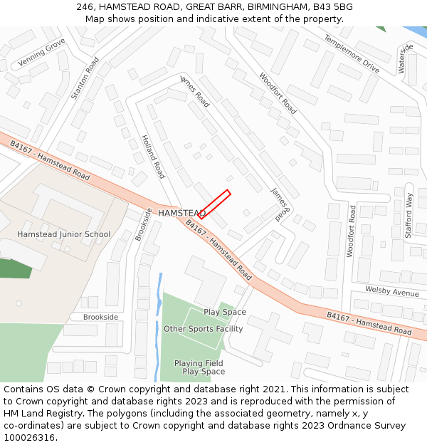 246, HAMSTEAD ROAD, GREAT BARR, BIRMINGHAM, B43 5BG: Location map and indicative extent of plot