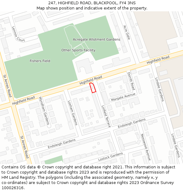 247, HIGHFIELD ROAD, BLACKPOOL, FY4 3NS: Location map and indicative extent of plot