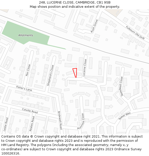 248, LUCERNE CLOSE, CAMBRIDGE, CB1 9SB: Location map and indicative extent of plot