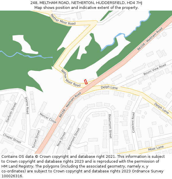 248, MELTHAM ROAD, NETHERTON, HUDDERSFIELD, HD4 7HJ: Location map and indicative extent of plot