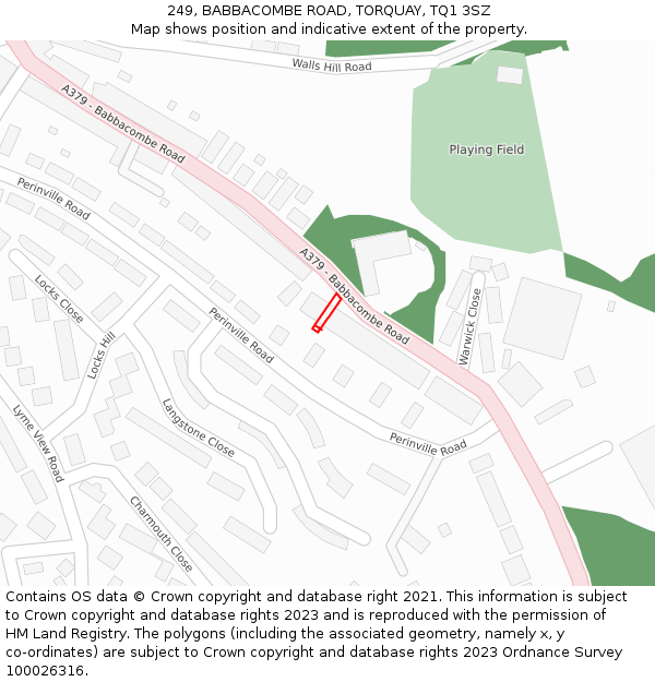 249, BABBACOMBE ROAD, TORQUAY, TQ1 3SZ: Location map and indicative extent of plot