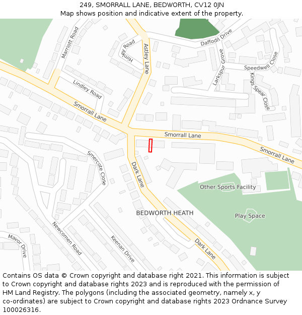 249, SMORRALL LANE, BEDWORTH, CV12 0JN: Location map and indicative extent of plot