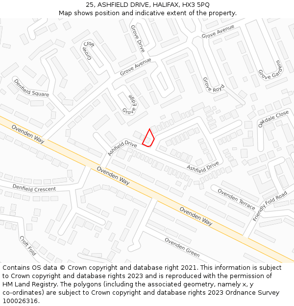 25, ASHFIELD DRIVE, HALIFAX, HX3 5PQ: Location map and indicative extent of plot