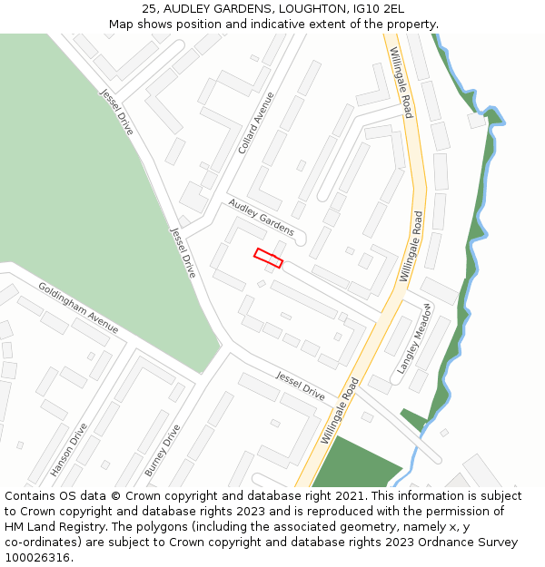 25, AUDLEY GARDENS, LOUGHTON, IG10 2EL: Location map and indicative extent of plot