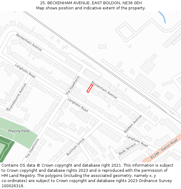 25, BECKENHAM AVENUE, EAST BOLDON, NE36 0EH: Location map and indicative extent of plot