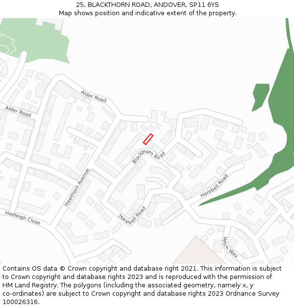 25, BLACKTHORN ROAD, ANDOVER, SP11 6YS: Location map and indicative extent of plot