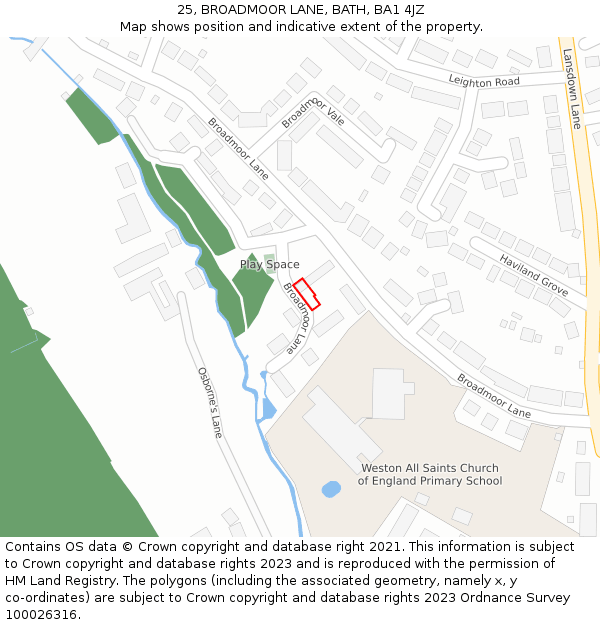 25, BROADMOOR LANE, BATH, BA1 4JZ: Location map and indicative extent of plot