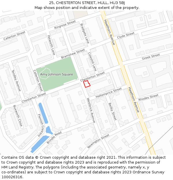 25, CHESTERTON STREET, HULL, HU3 5BJ: Location map and indicative extent of plot