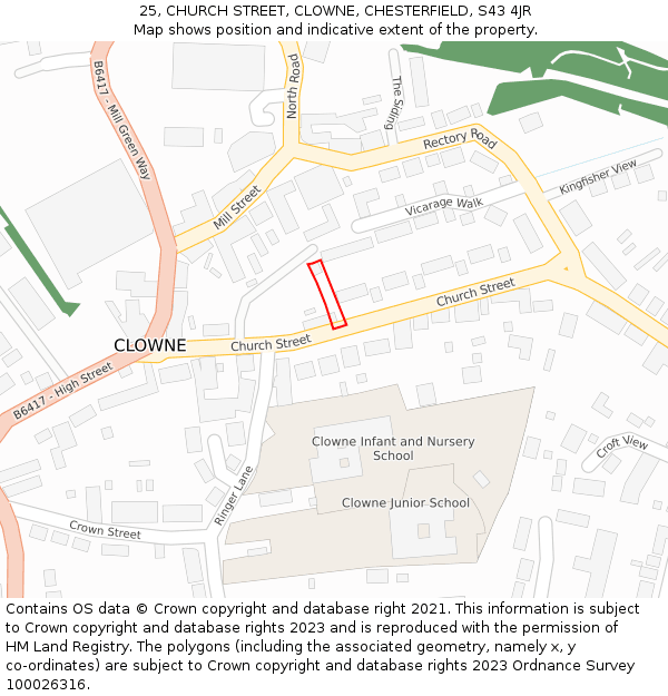 25, CHURCH STREET, CLOWNE, CHESTERFIELD, S43 4JR: Location map and indicative extent of plot
