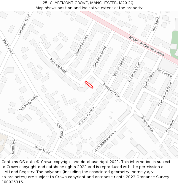 25, CLAREMONT GROVE, MANCHESTER, M20 2QL: Location map and indicative extent of plot