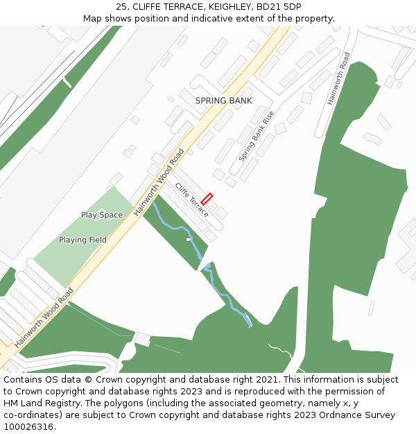 25, CLIFFE TERRACE, KEIGHLEY, BD21 5DP: Location map and indicative extent of plot
