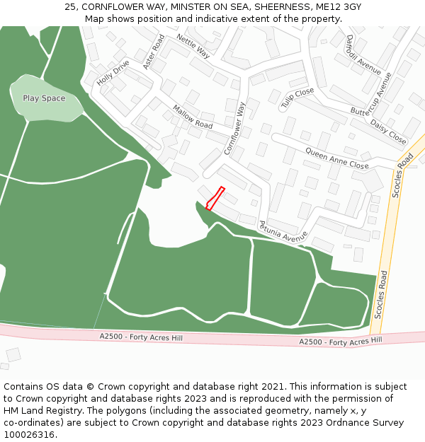 25, CORNFLOWER WAY, MINSTER ON SEA, SHEERNESS, ME12 3GY: Location map and indicative extent of plot