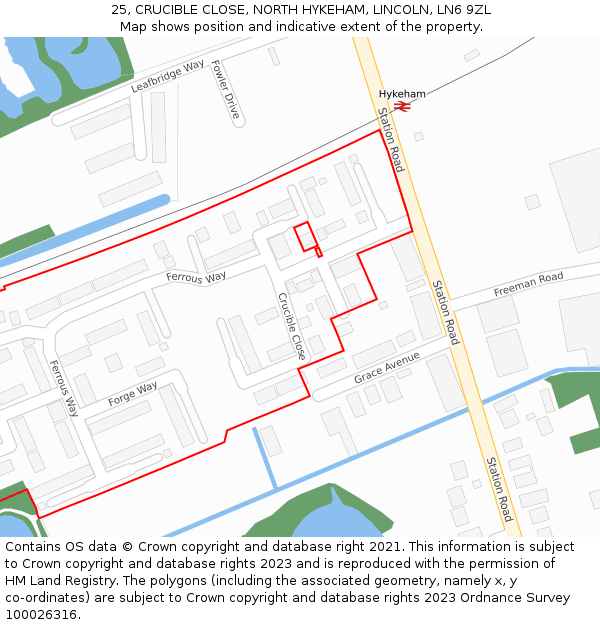 25, CRUCIBLE CLOSE, NORTH HYKEHAM, LINCOLN, LN6 9ZL: Location map and indicative extent of plot