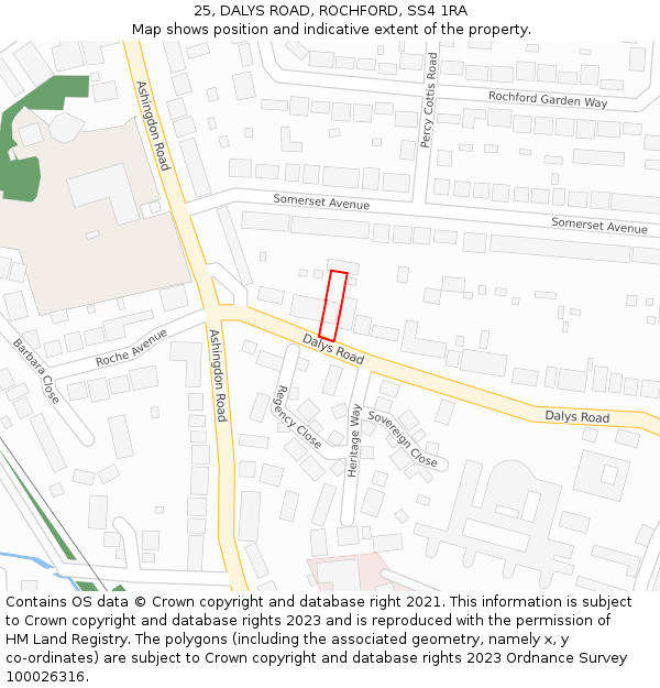 25, DALYS ROAD, ROCHFORD, SS4 1RA: Location map and indicative extent of plot