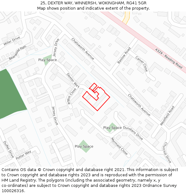25, DEXTER WAY, WINNERSH, WOKINGHAM, RG41 5GR: Location map and indicative extent of plot