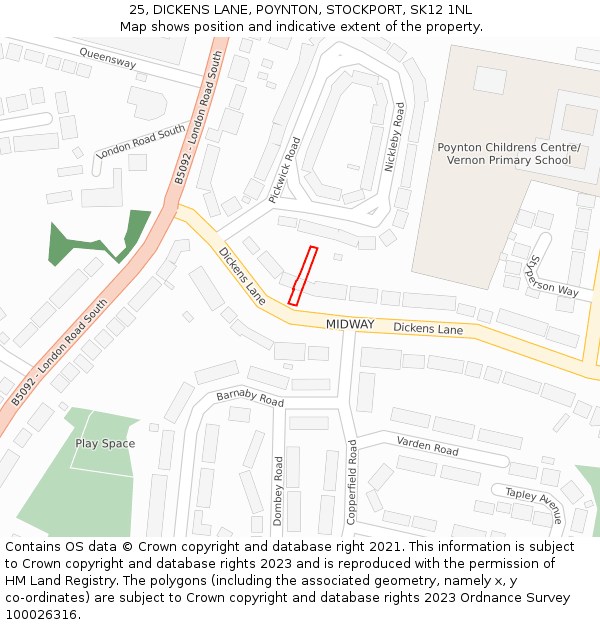 25, DICKENS LANE, POYNTON, STOCKPORT, SK12 1NL: Location map and indicative extent of plot